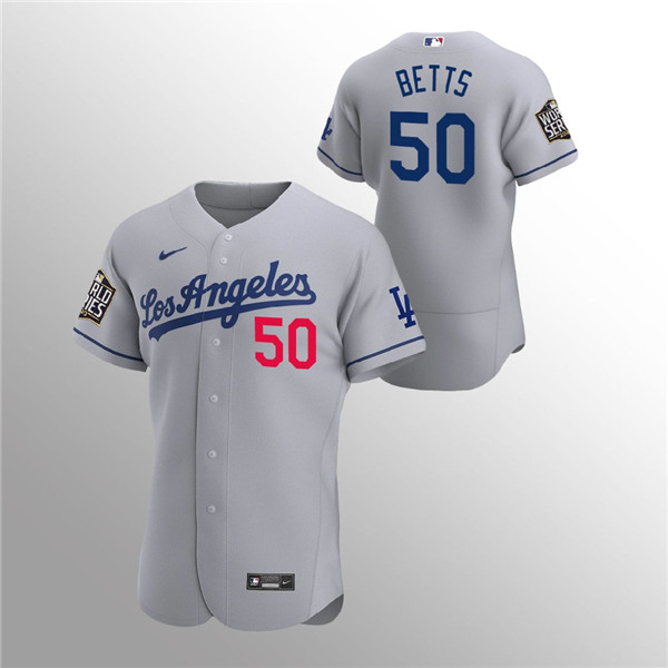 Men's Los Angeles Dodgers #50 Mookie Betts Grey 2020 World Series Bound stitched MLB Jersey